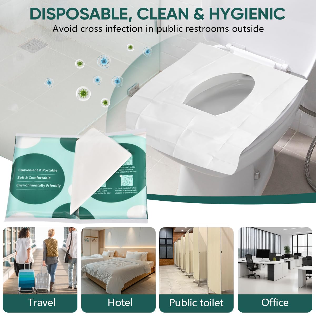 60 Pcs Disposable Flushable Paper Toilet Seat Covers Travel Supplies Essentials for Airplane