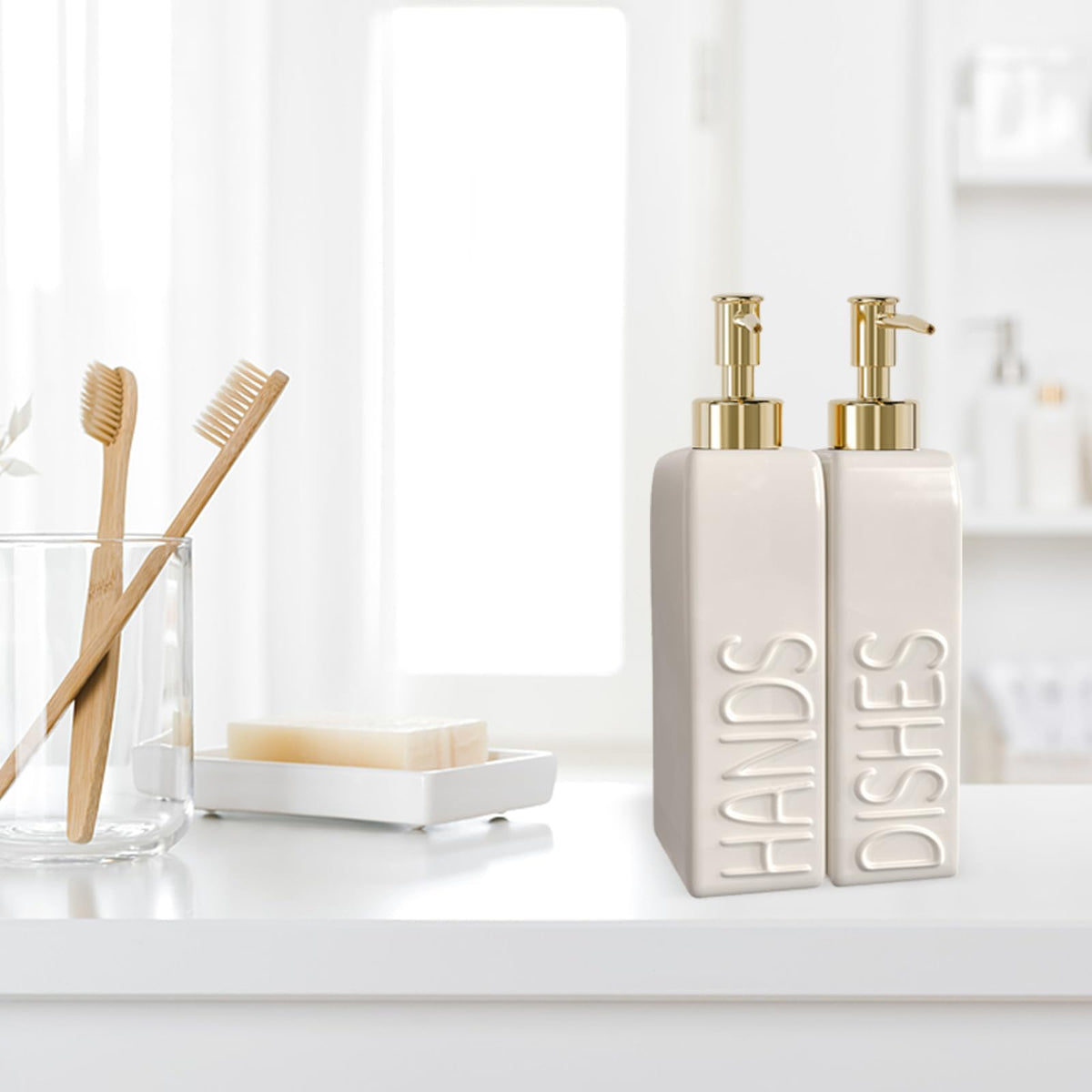 Soap Dispenser Set with Gold Stainless Steel Pump and a Funnel (2 Count)