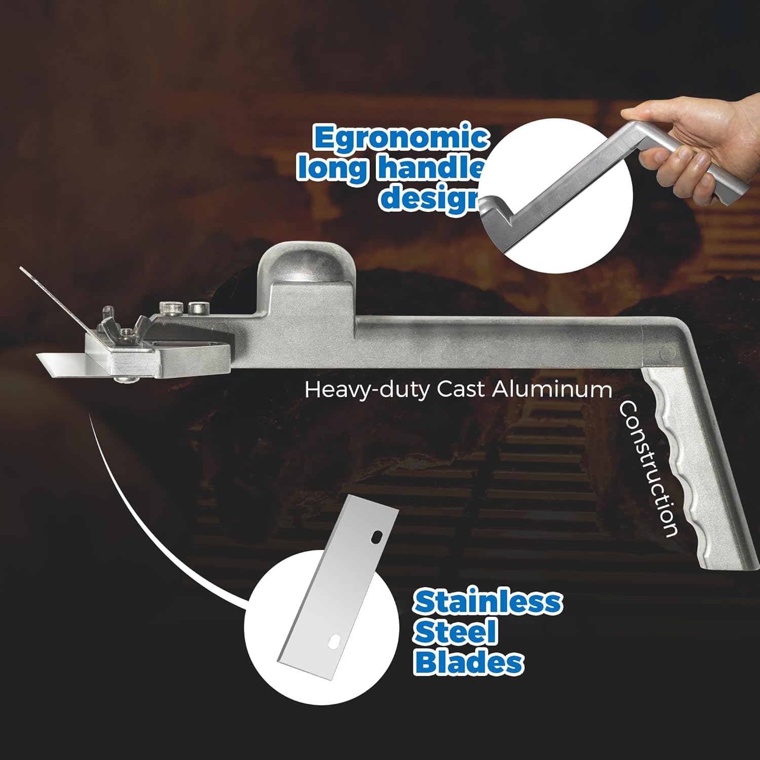 Professional Heavy Duty Grill Scraper for Flat Tops with Stainless Steel Scraper Blade