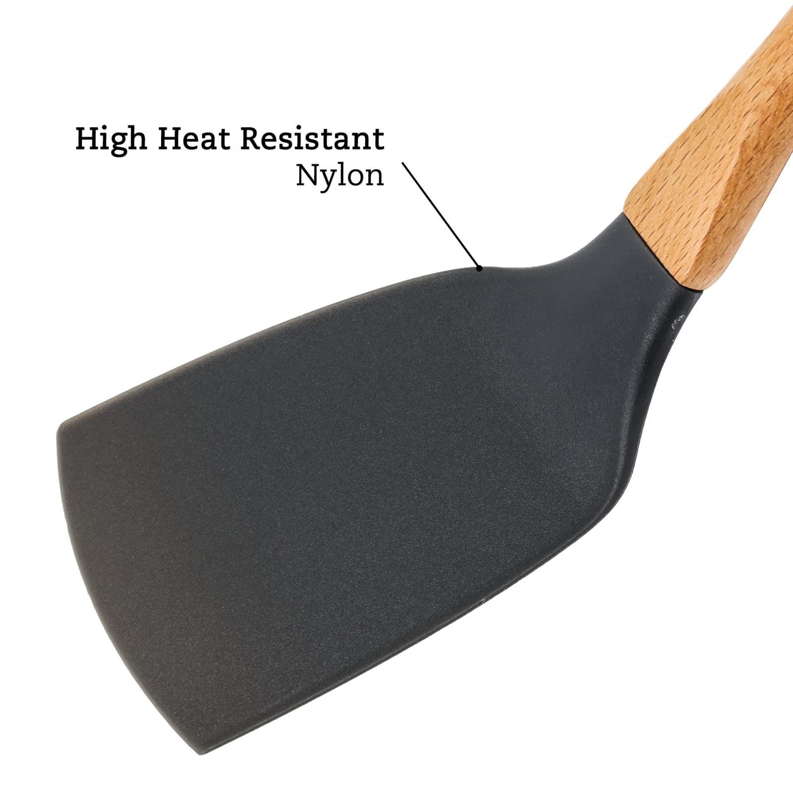 Grey Nylon Spatula with Wooden Handle Kitchen Utensils High Heat Resistance