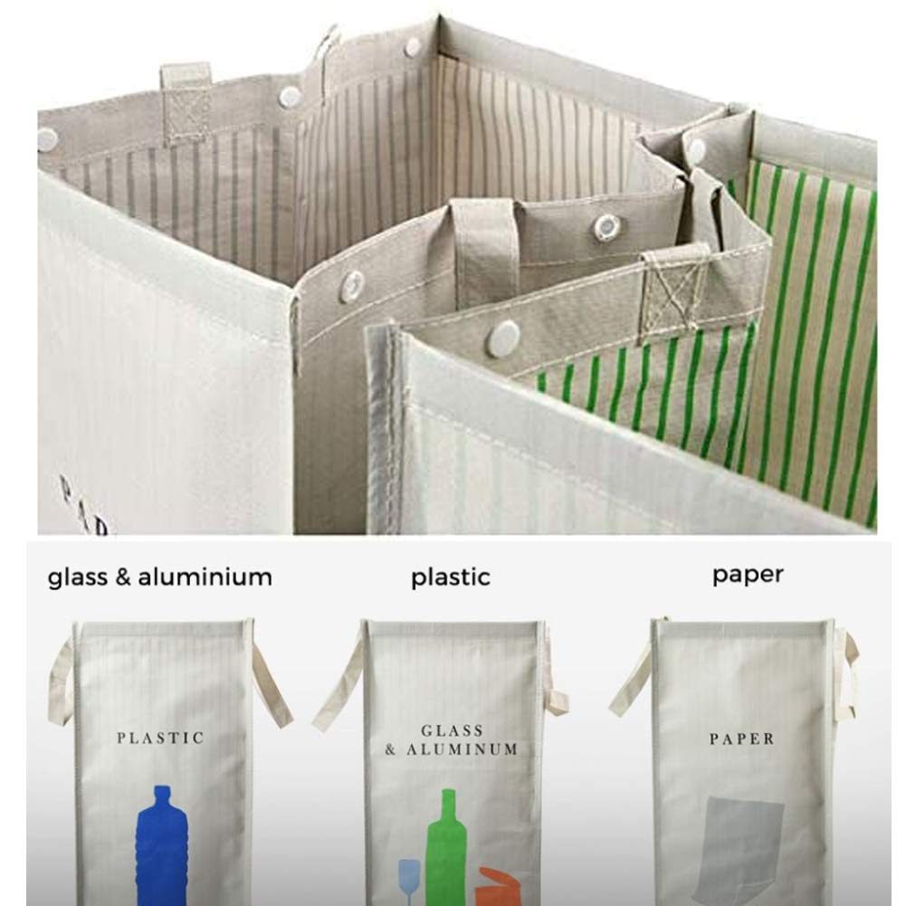 216 Separate Recycling Waste Bin Bags for Kitchen Home Recycle Garbage Trash Sorting Bins Organizer Waterproof Baskets Compartment Container (3 Count)