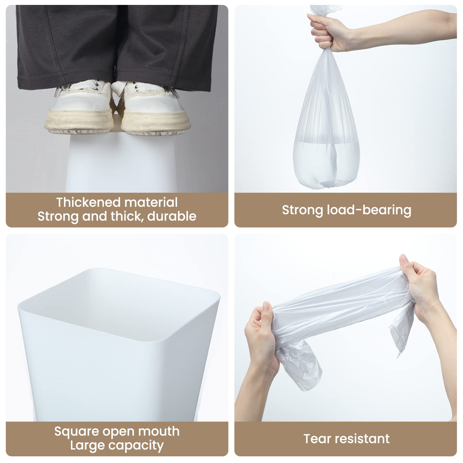 6 Pack Plastic Trash Can with 3 Rolls of Trash Bags Small Wastebasket Can Garbage Container Bin (6 Count)