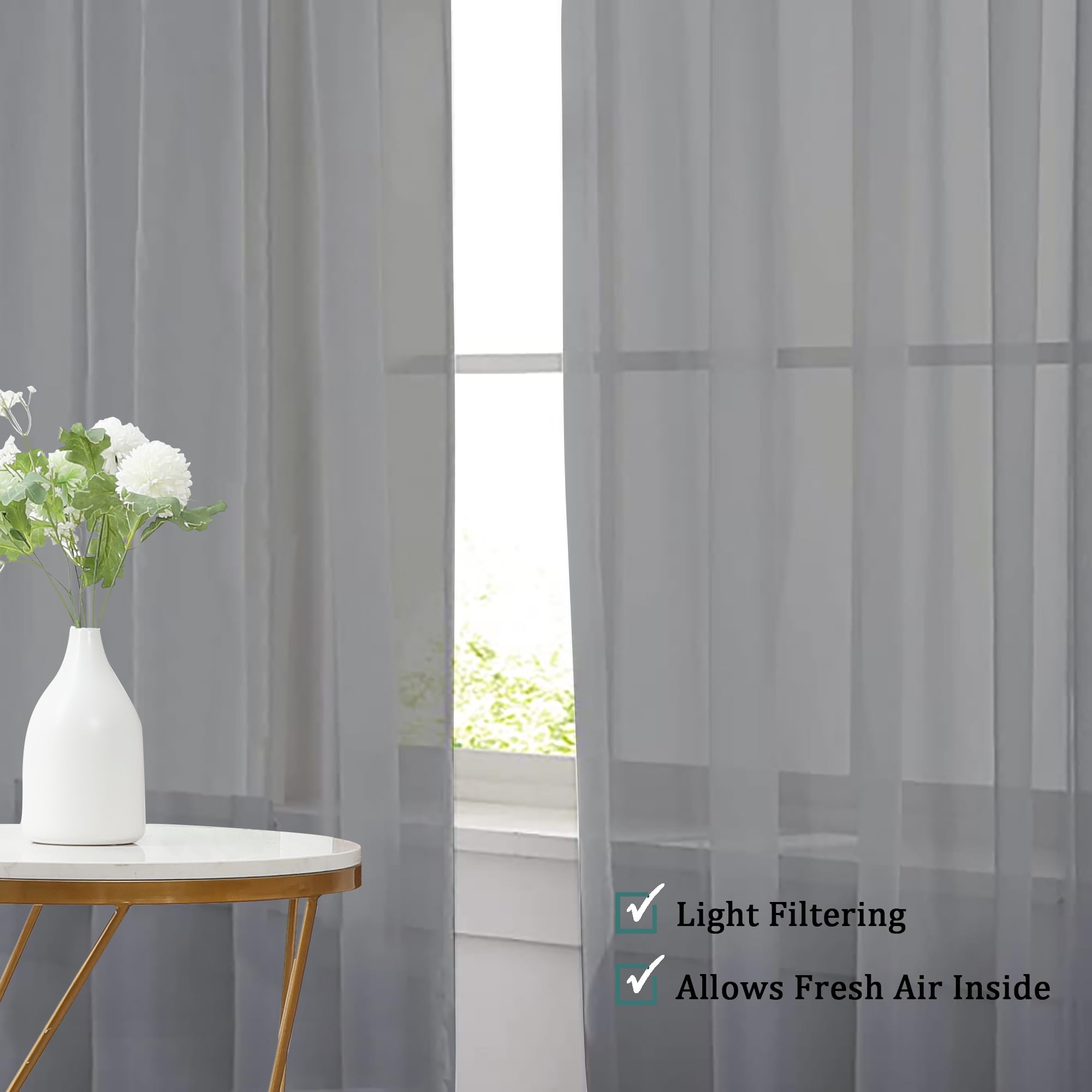 Charcoal Grey Sheer Valances for Windows (2 Count)