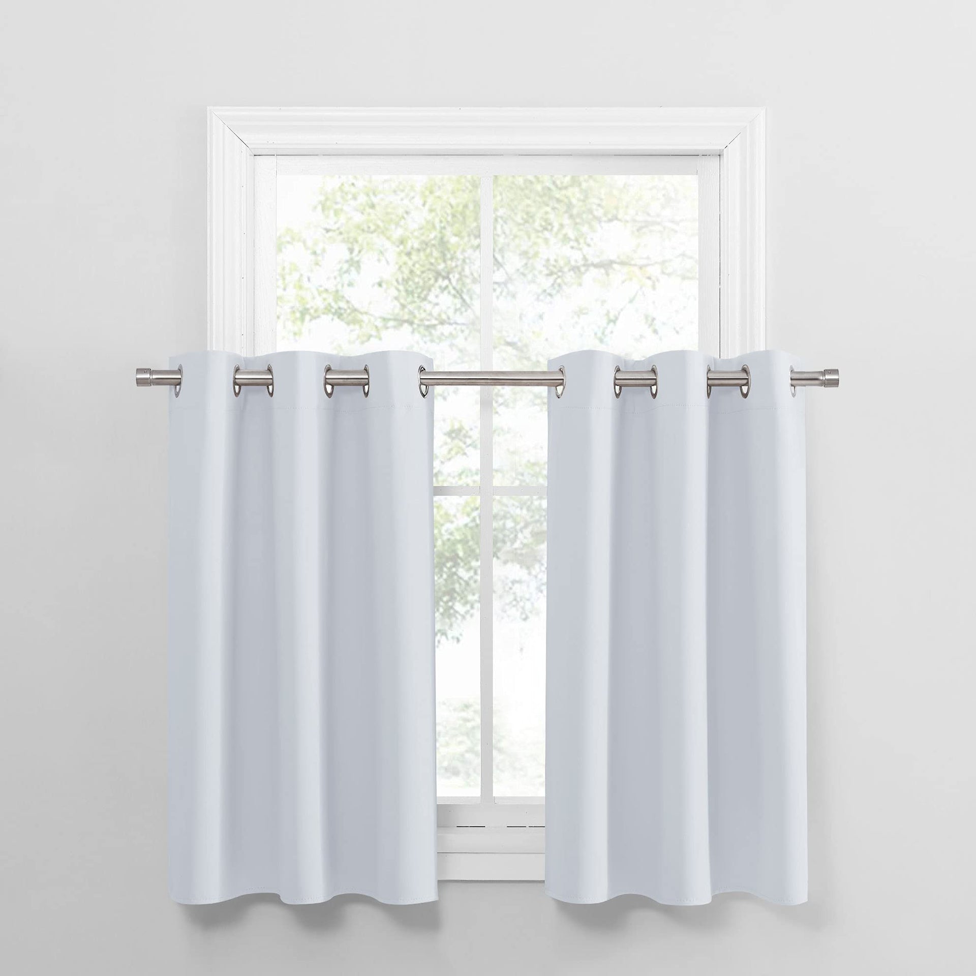 Greyish White Small Window Curtain Panels Room Darkening Curtain Tiers for Nursery with Top Grommet (2 Count)