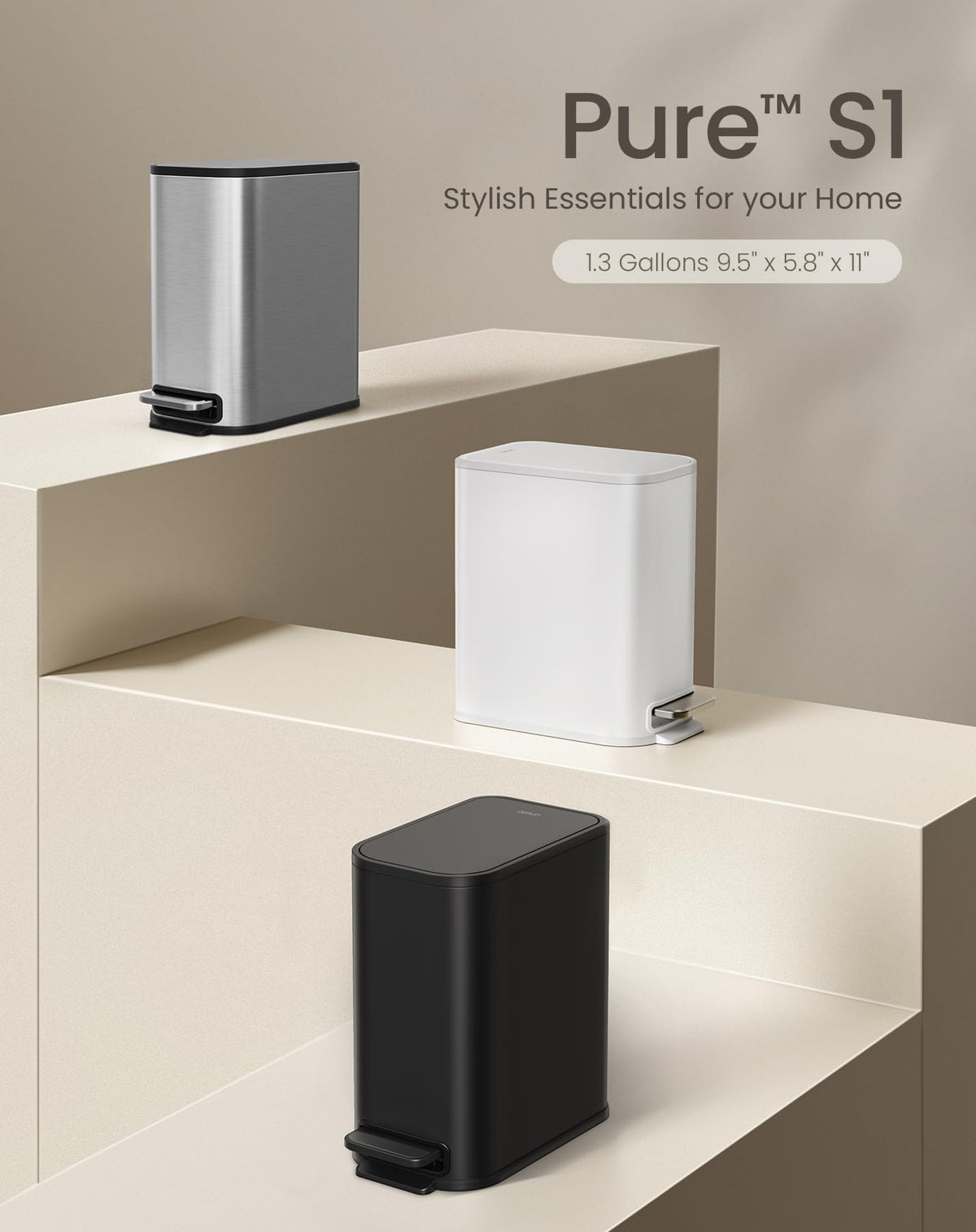 Small Bathroom Trash Can with Lid Soft Close & Pedal