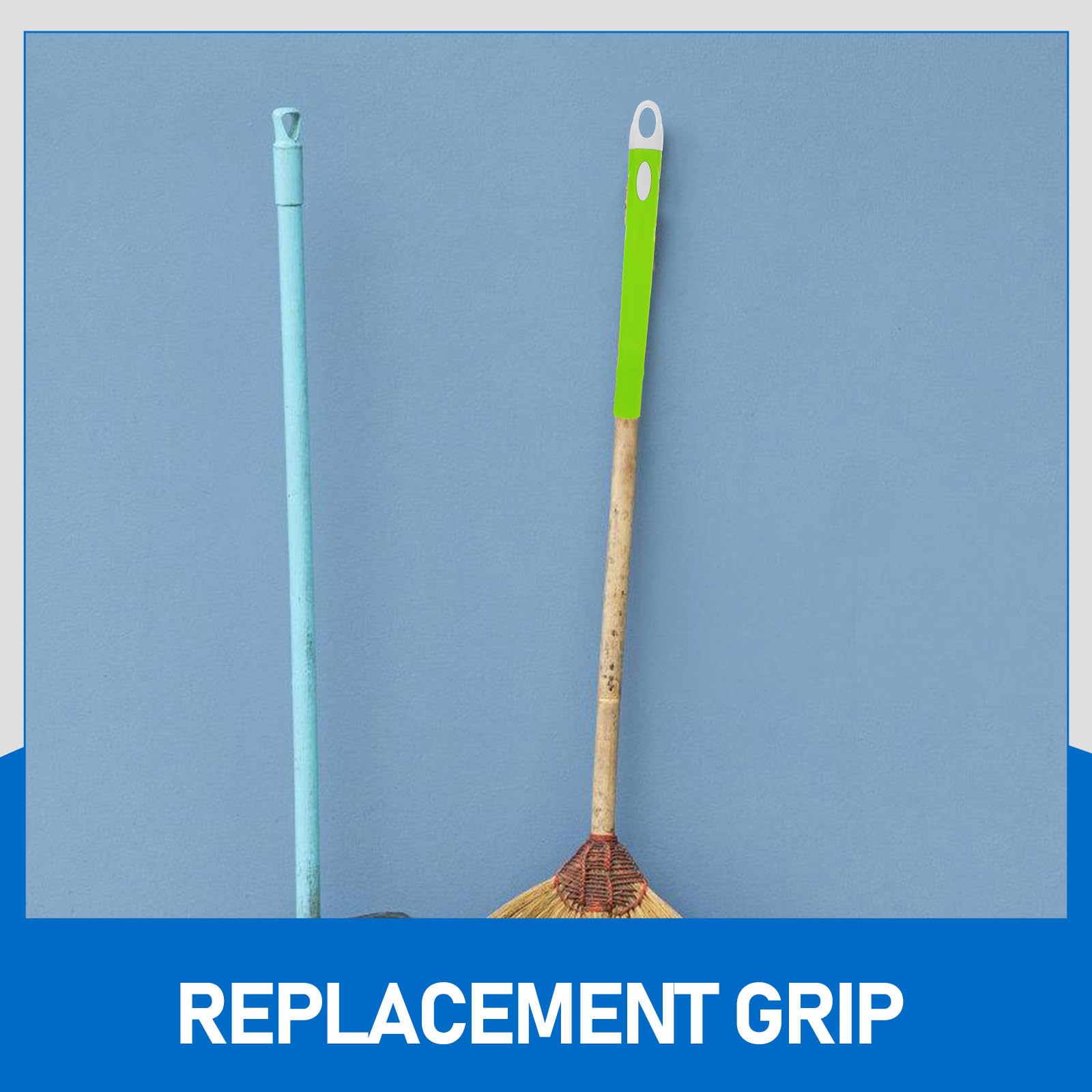 2pcs Broom Handle Grip Replacement Mop Handle End Caps Stainless Steel Extended Rods for Floor Cleaning Indoor Sweeping with Hanging Function