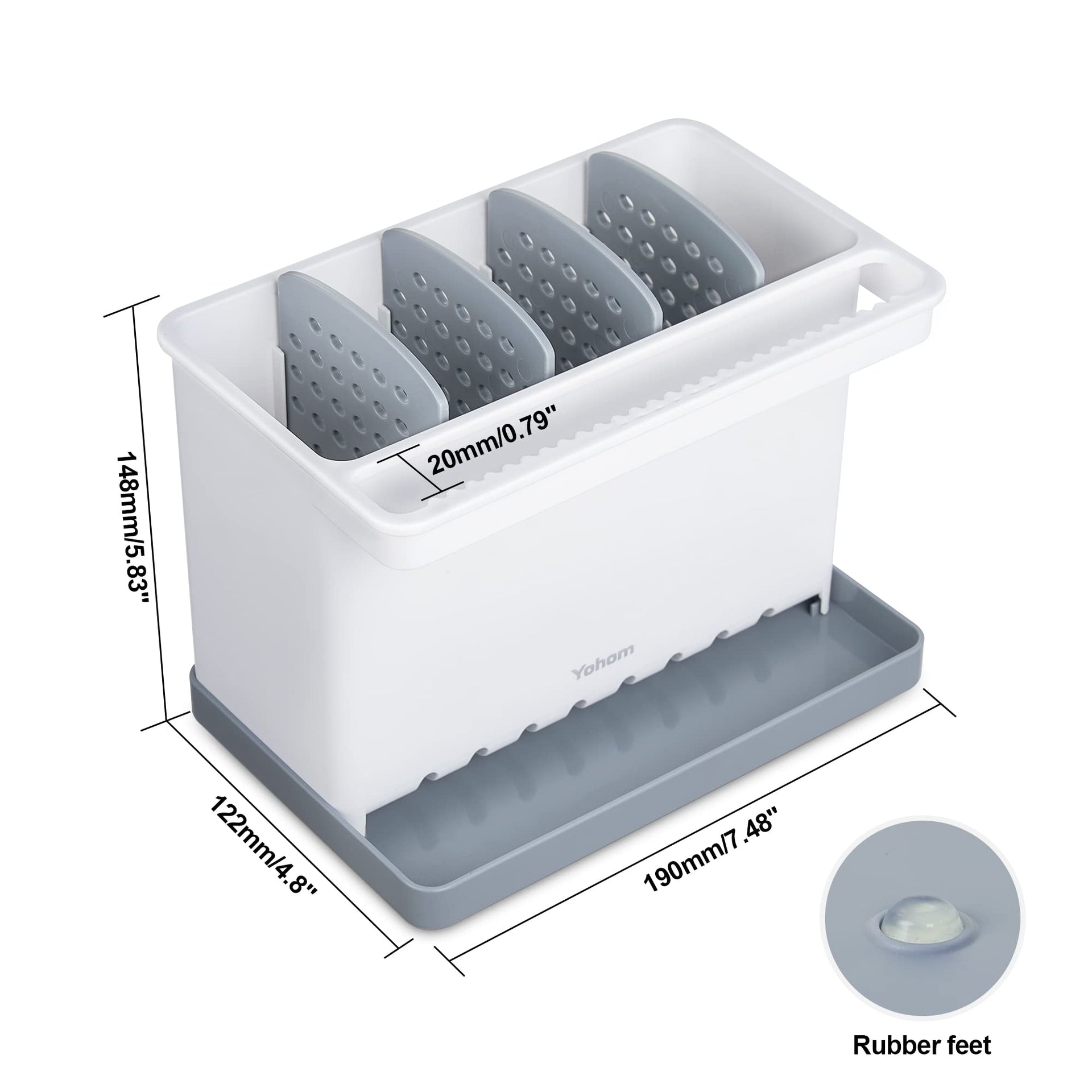 Sink Brush Holder for Kitchen Sink Sponge Caddy Countertop Organizer Plastic Dish Scrubber Holder with Dividers