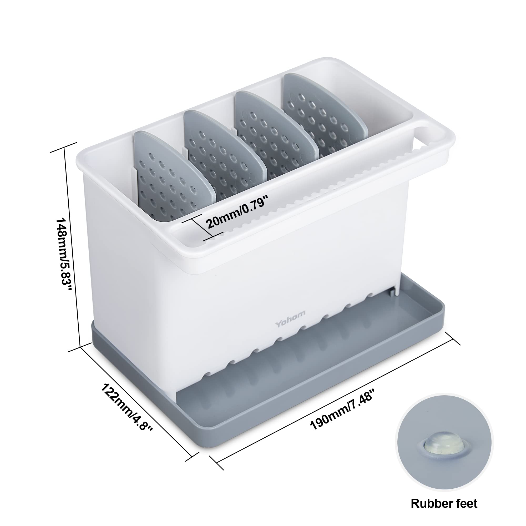 Sink Brush Holder for Kitchen Sink Sponge Caddy Countertop Organizer Plastic Dish Scrubber Holder with Dividers