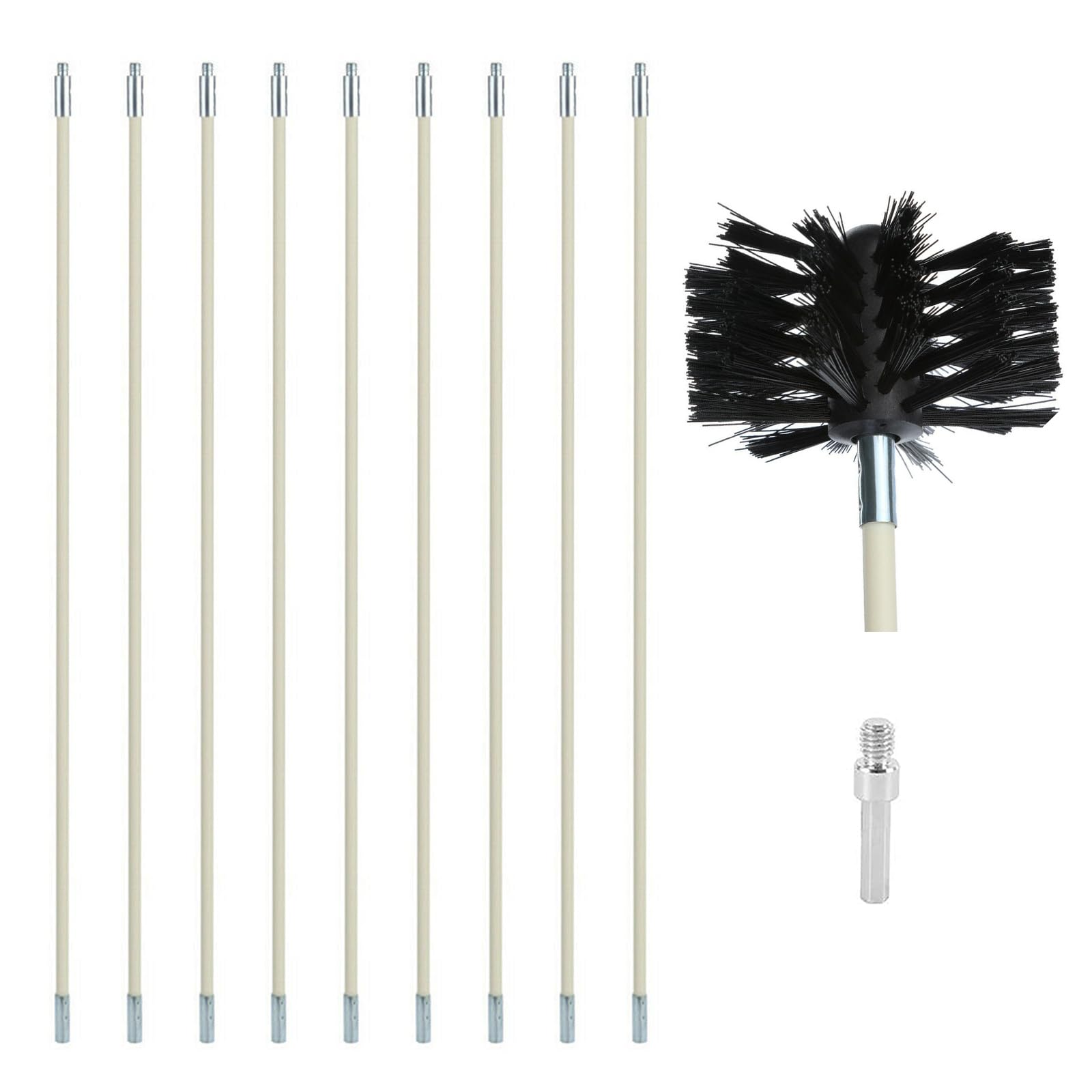 12 Feet Stove Pipe Clean Brush Extension Rods Flexible Fireplace Chimney Brush Stove Pipe Brush Rod Rotary Air Duct Dryer Vent Cleaner Rods Flue Brush Chimney Sweep Kit with Brush Head (10 Count)