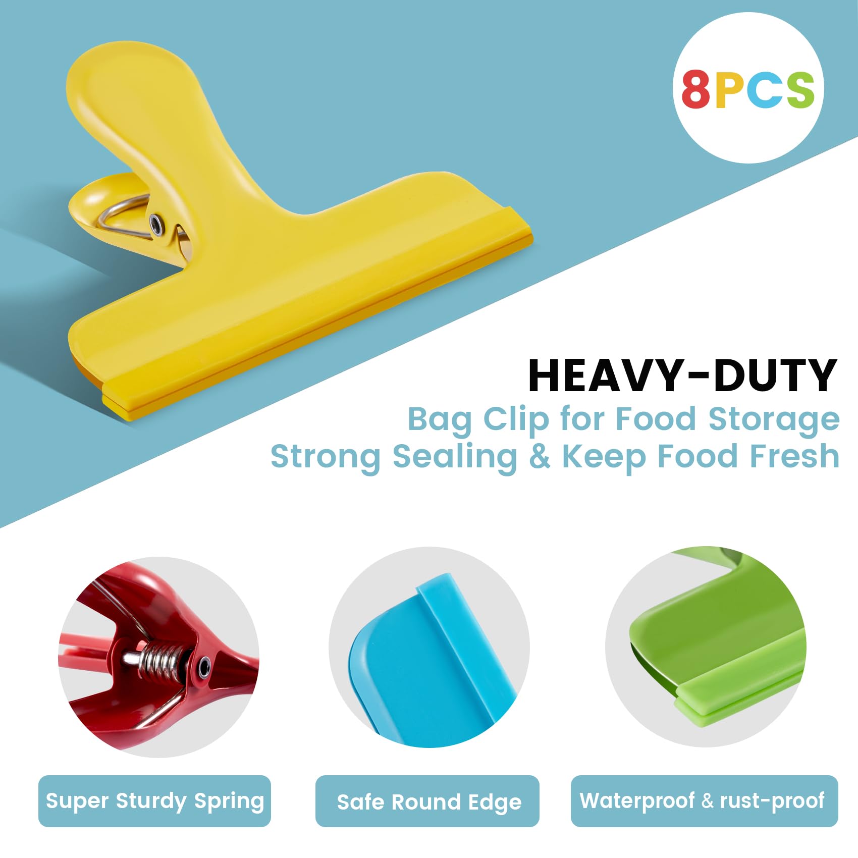 8 Pack Stainless Steel Chip Bag Clips Covered with Silicone (8 Count)