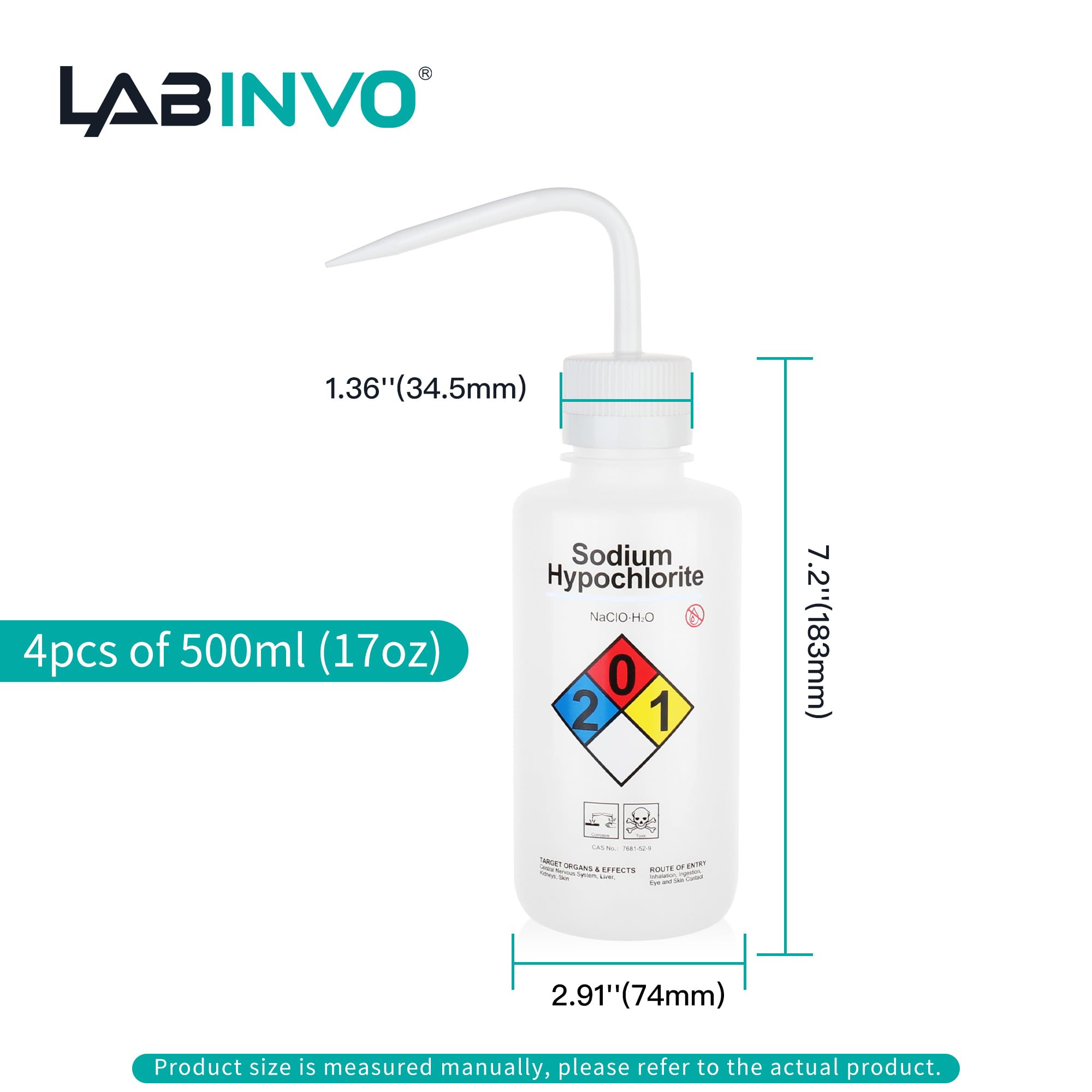 4pcs of Sodium Hypochloride Wash Bottles (4 Count)
