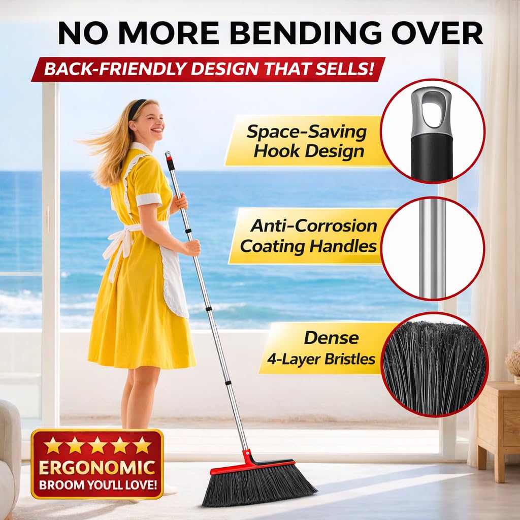 Heavy Duty Angle Broom with 58″ Long Handle