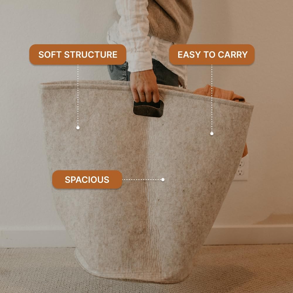 Parker Baby Nursery Laundry Hamper - Large Felt Storage Basket and Baby Hamper for Nursery (Gray)