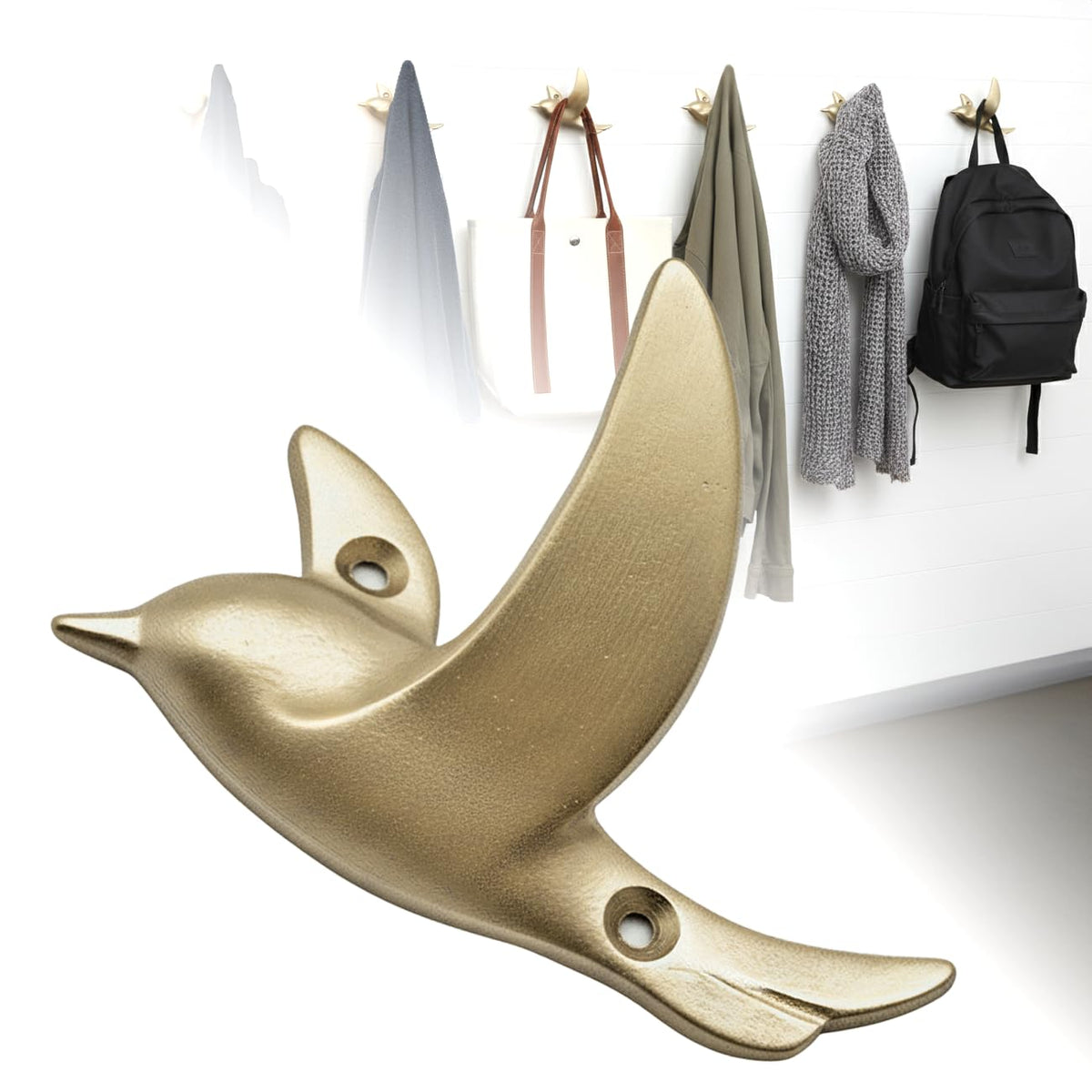 Flying Bird Iron Cast Decorative Bird Wall Mounted Coat Hooks (3 Count)