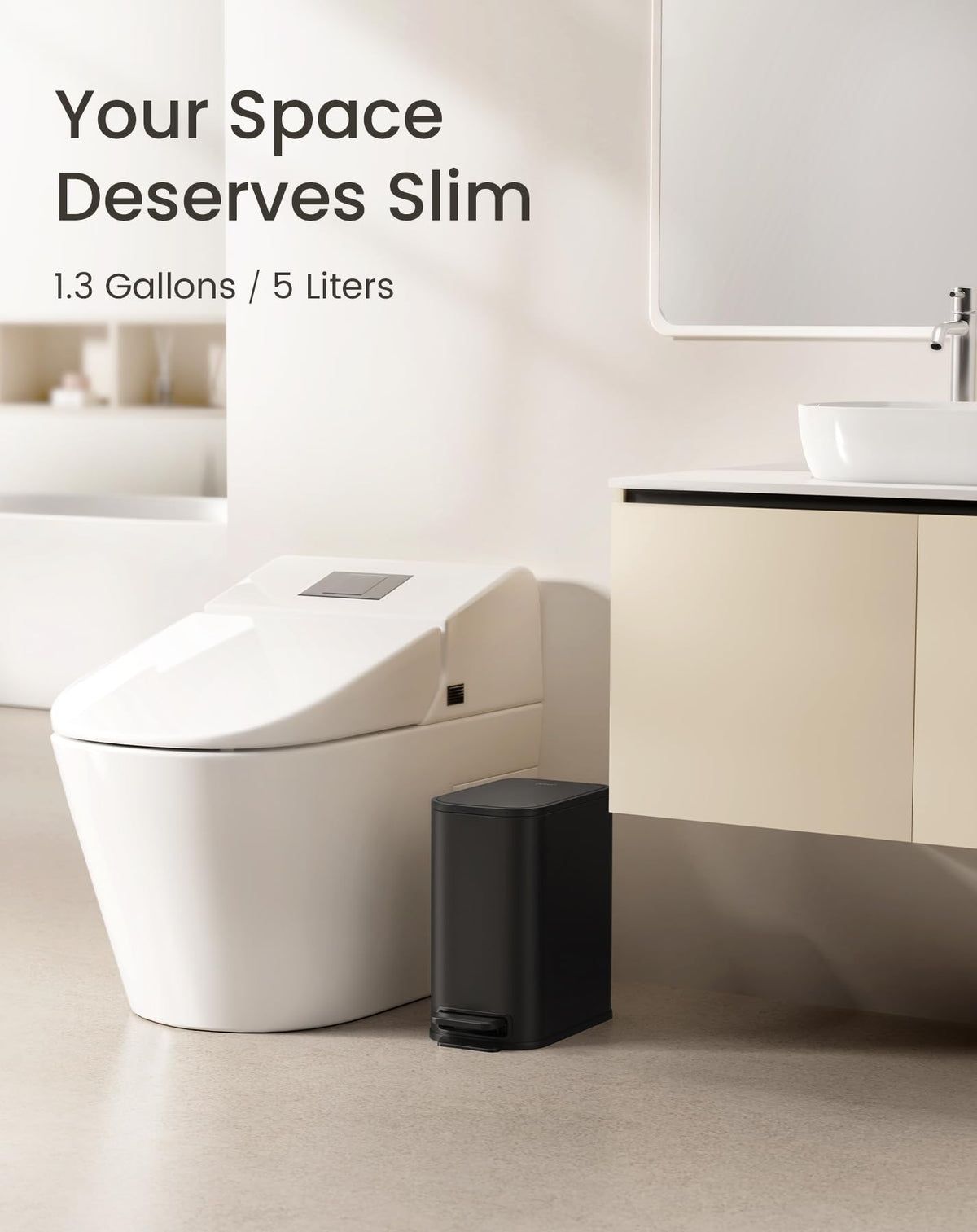 Small Black Bathroom Trash Can with Lid Soft Close & Pedal