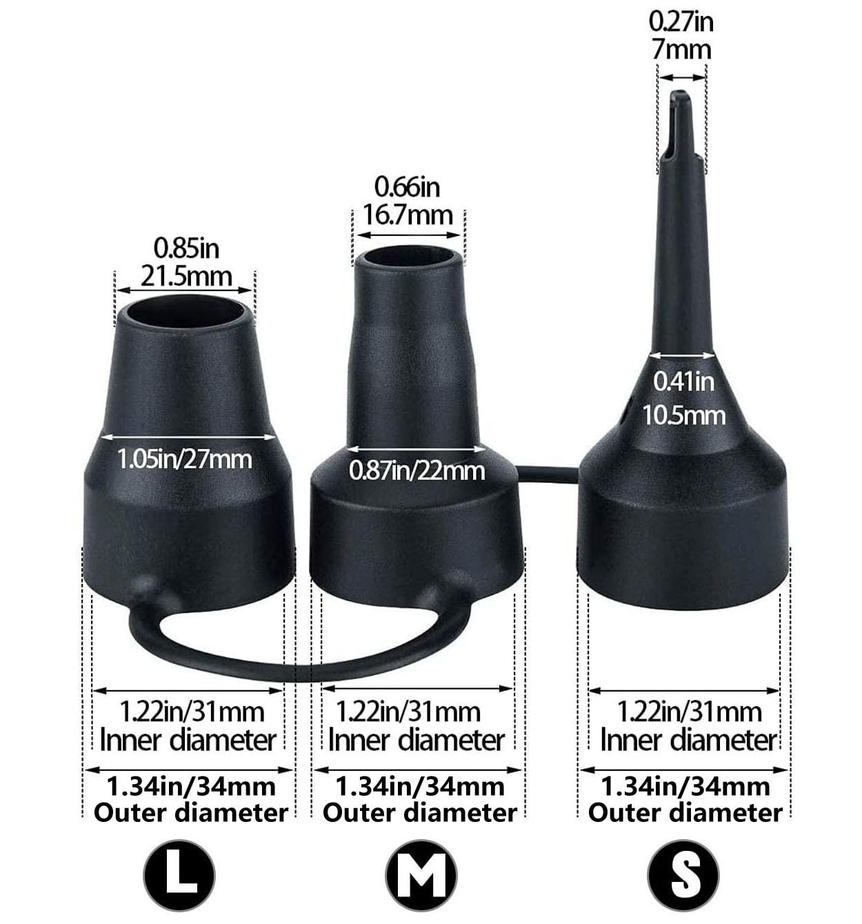 Replacement Nozzles Electric Air Pump 3 Sizes Head Plastic for Partial Bed (3 Count)