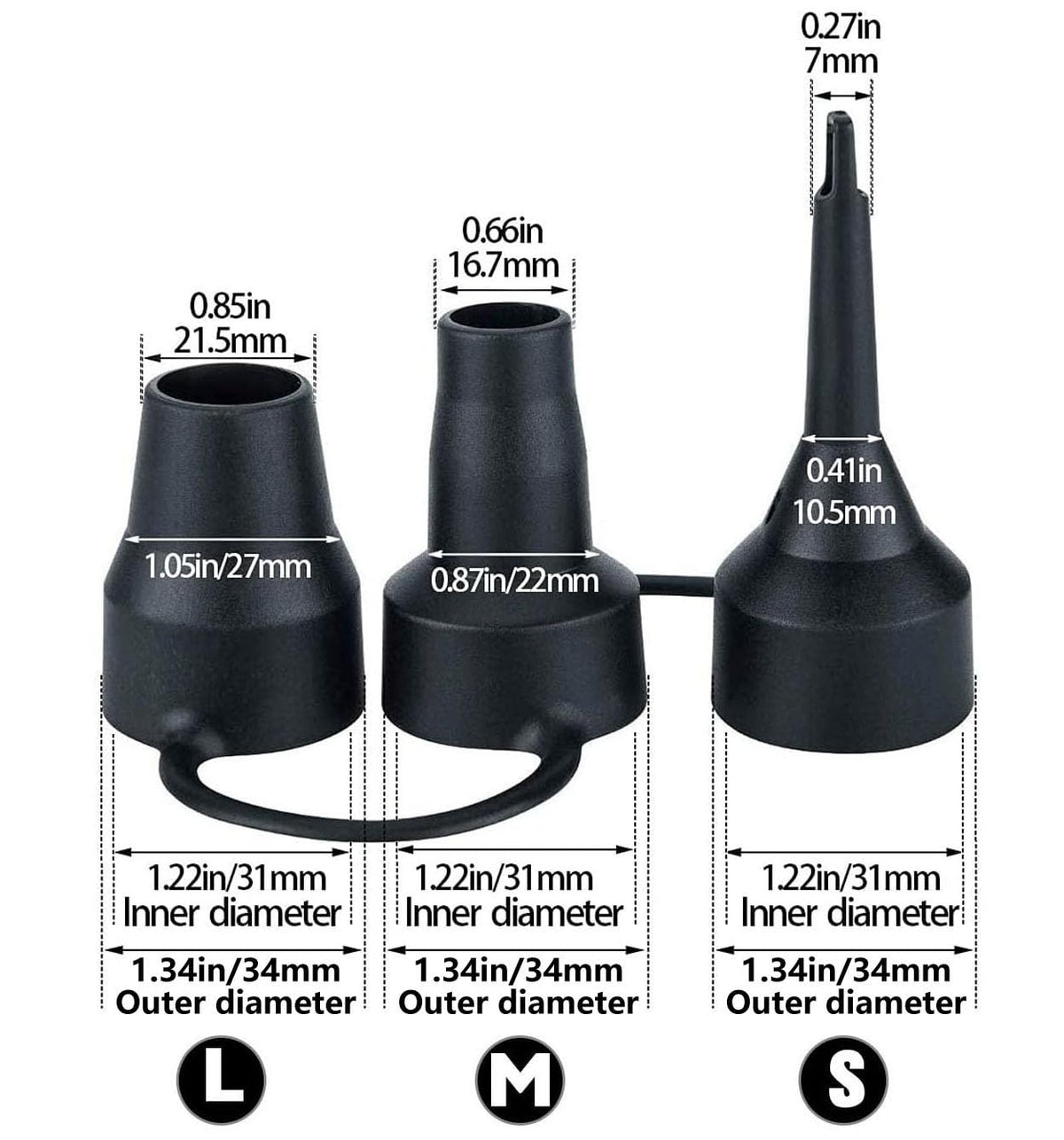 Replacement Nozzles Electric Air Pump 3 Sizes Head Plastic for Partial Bed (3 Count)
