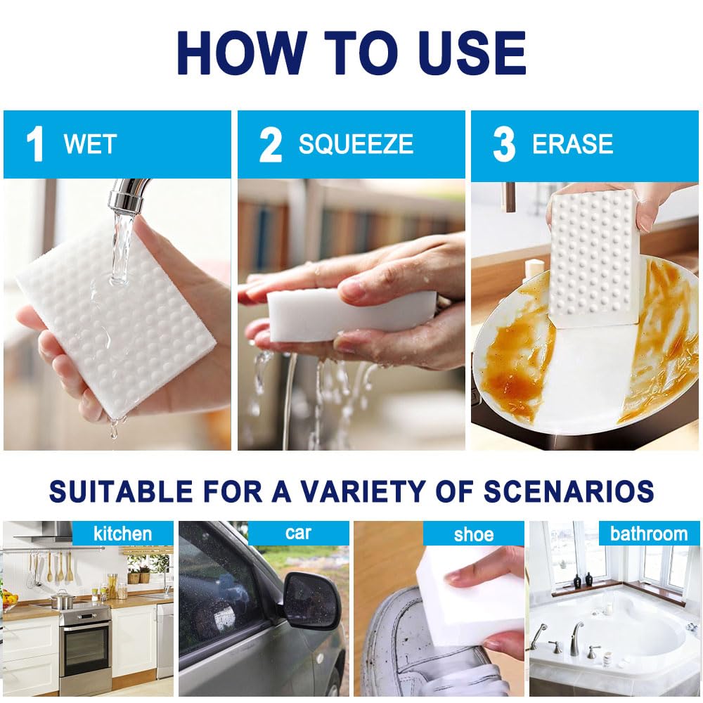 10 Pack Magic Sponge Eraser 3X Thick and Long Lasting Melamine Cleaning Sponges in Bulk (10 Count)