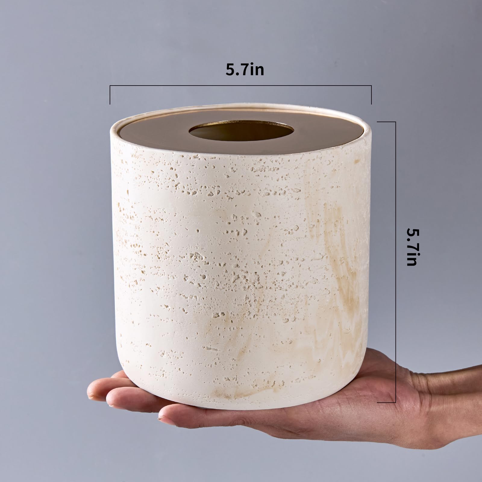 Natural Travertine Textures Mini Trash Can with Rose Gold Stainless Steel Lid