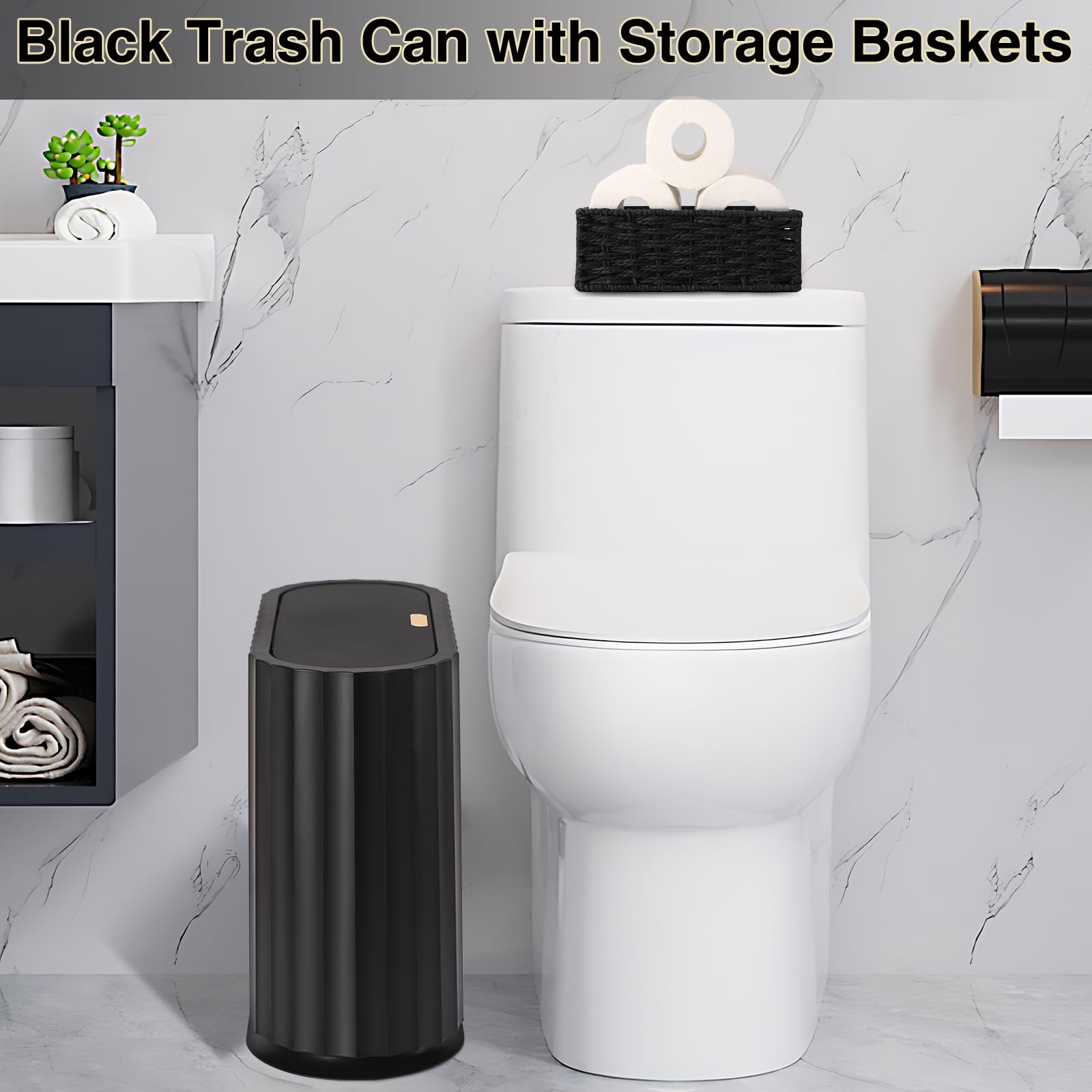 Small Bathroom Trash Can with Press Type Lid (3 Count)