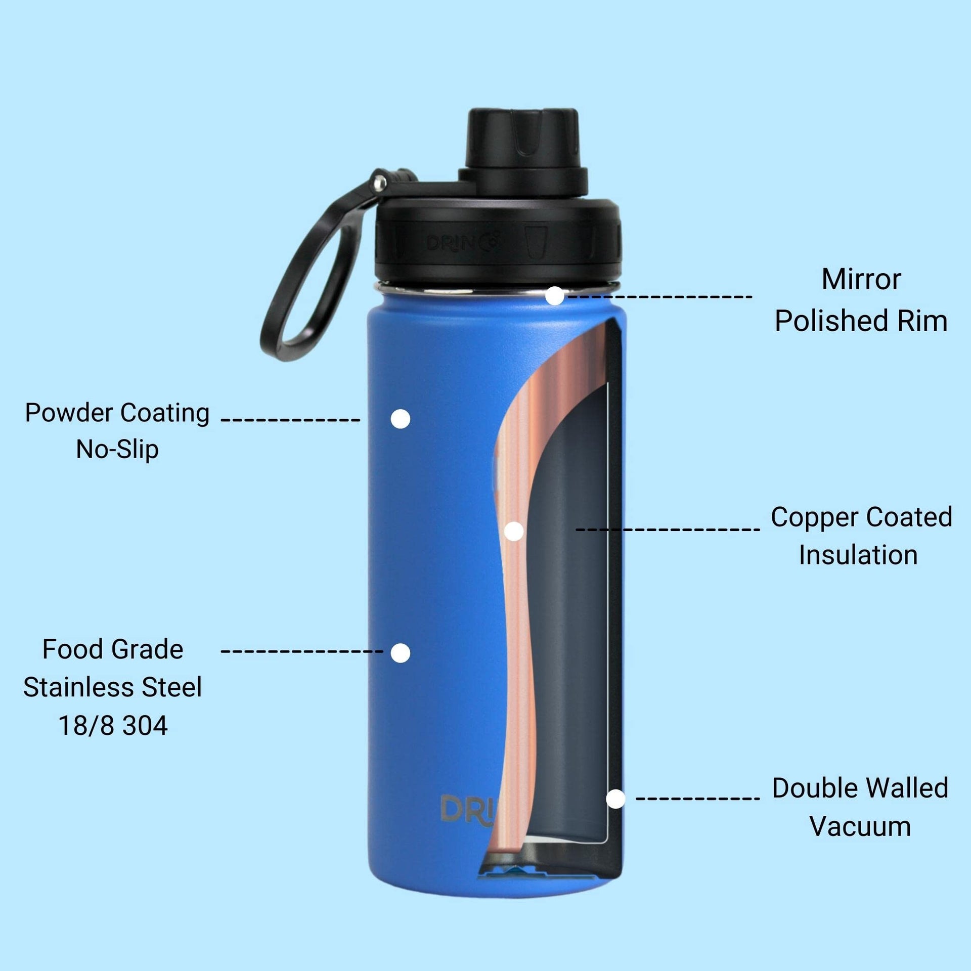 Stainless Steel Water Bottle Spout Lid Vacuum Insulated Double Wall Water Bottle Wide Mouth