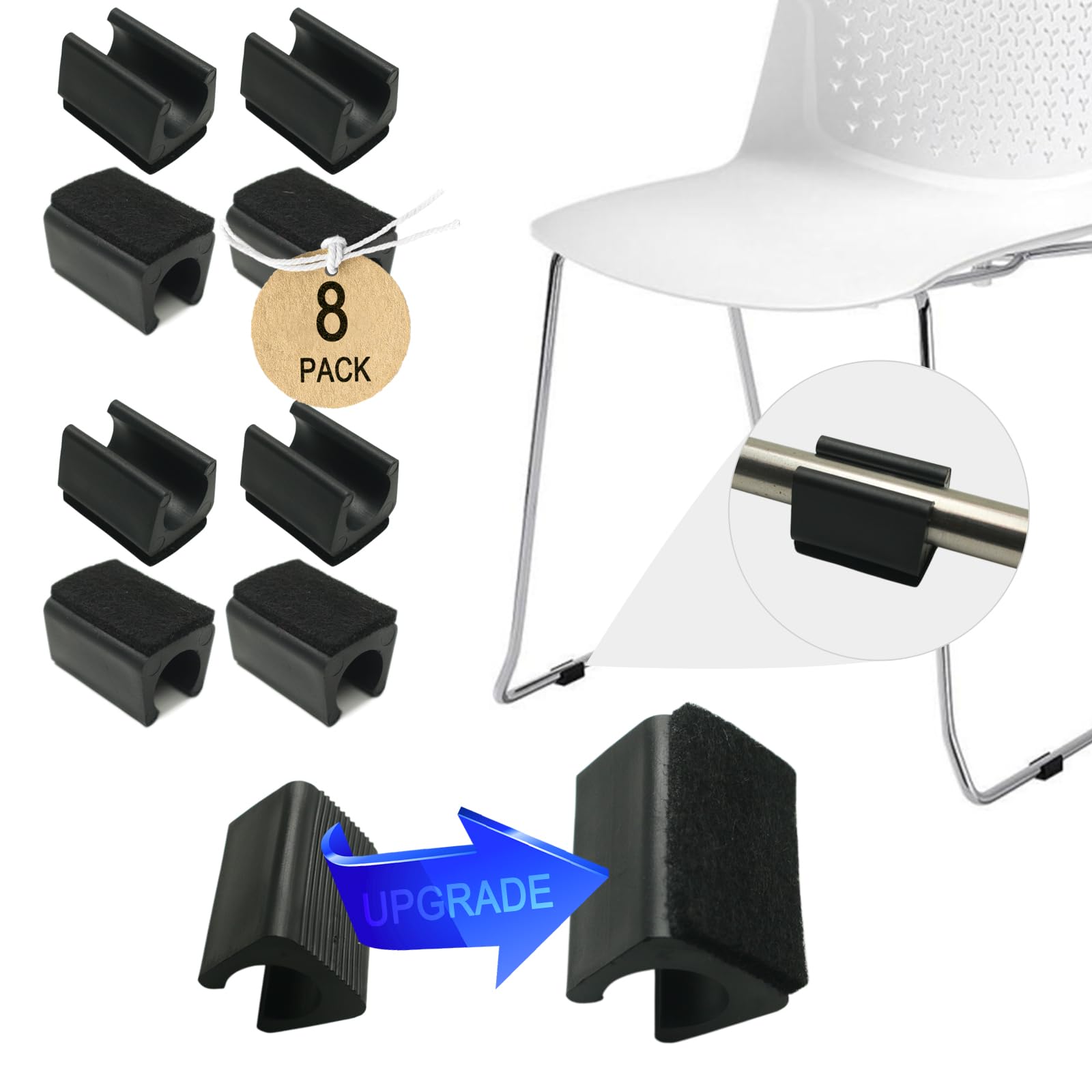 Rectangle U Shaped Sled Chair Leg Tips Cap with Felt Pads (8 Count)