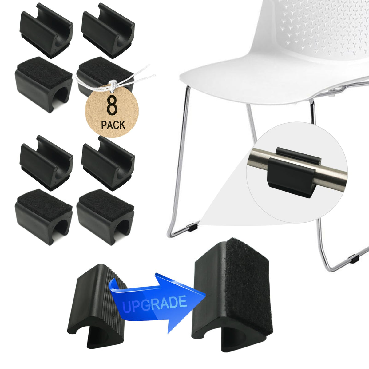 Rectangle U Shaped Sled Chair Leg Tips Cap with Felt Pads (8 Count)