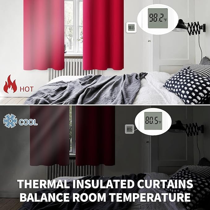 Red Blackout Curtains 48 Inch Length for Bedroom (2 Count)