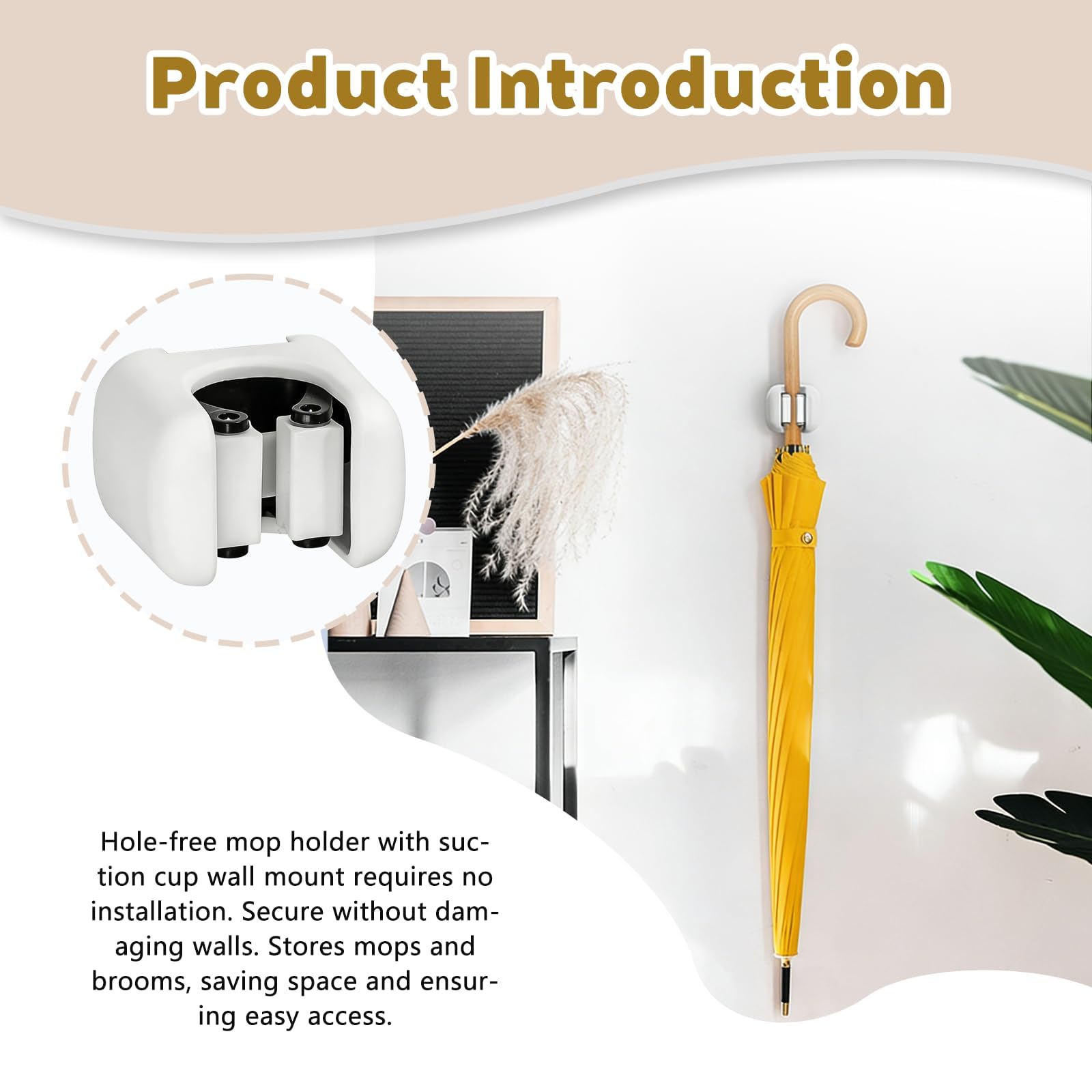 4 Pack Mop and Broom Holder Wall Mount with Self
