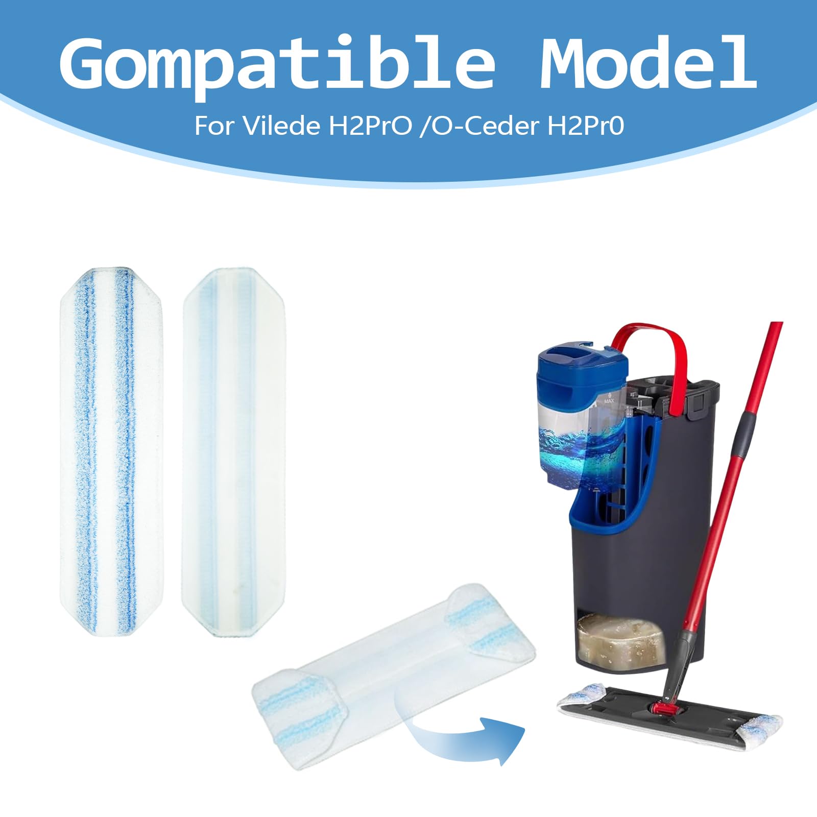 6 Pack Mop Replacement Pads for Ocedar H2prO Flat Mop System (6 Count)