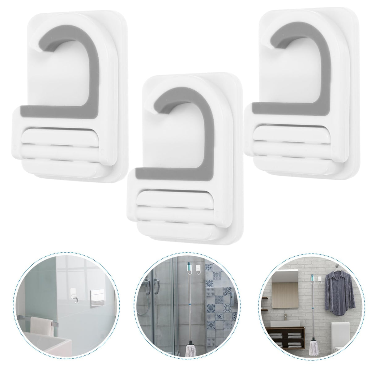 3pcs Mop Hanger Broom Organizer Wall Mounted Mop Holder Hooks Strong Heavy Duty Hangers