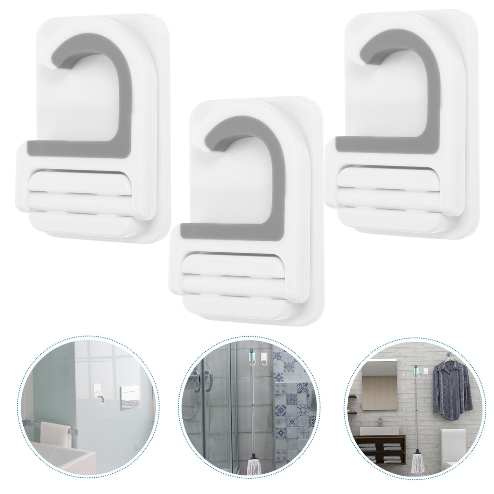 3pcs Mop Hanger Broom Organizer Wall Mounted Mop Holder Hooks Strong Heavy Duty Hangers