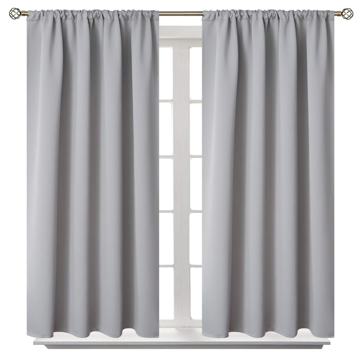 Light Grey Blackout Curtains 48 Inch Length for Bedroom (2 Count)