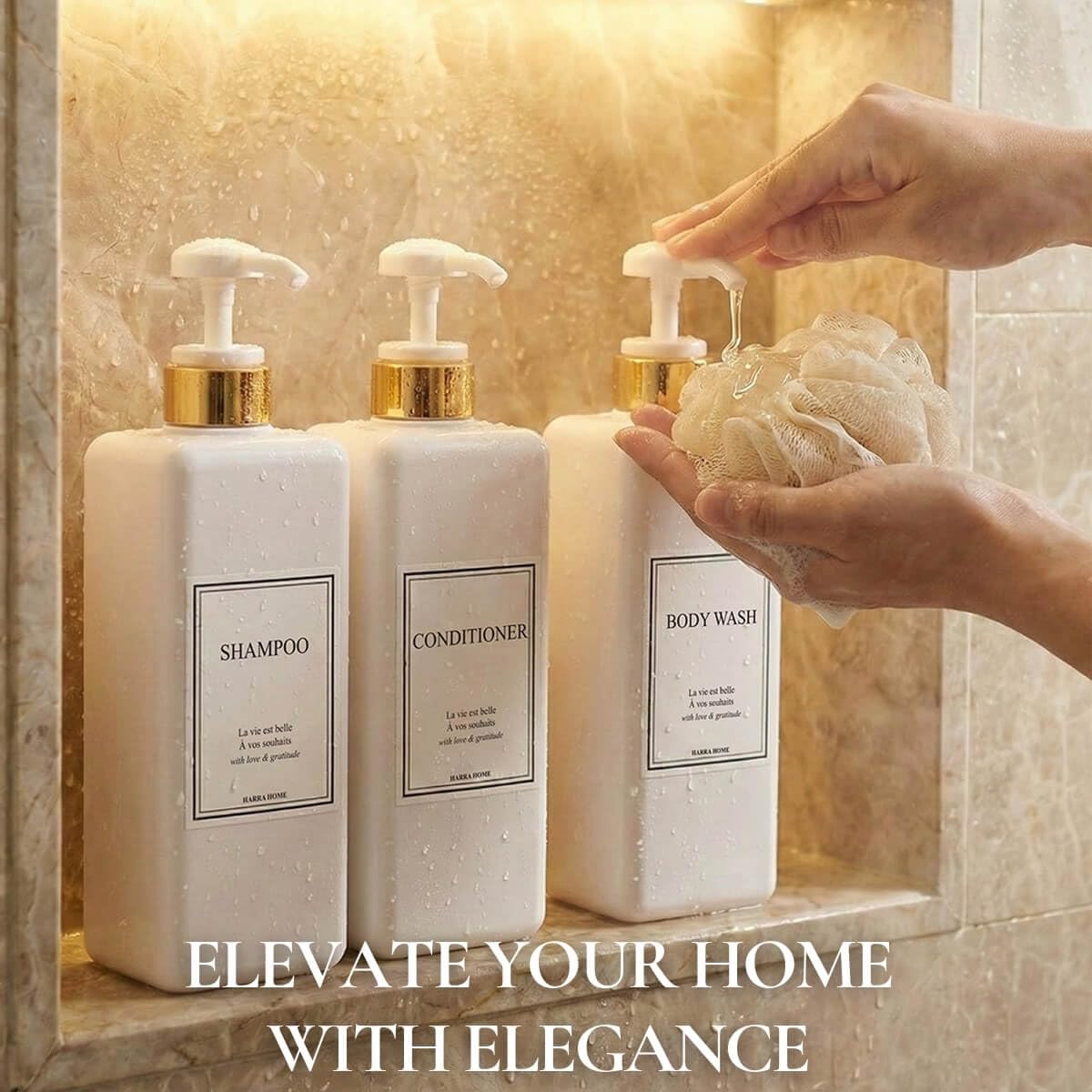Modern Gold Design Shampoo and Conditioner Dispenser (3 Count)