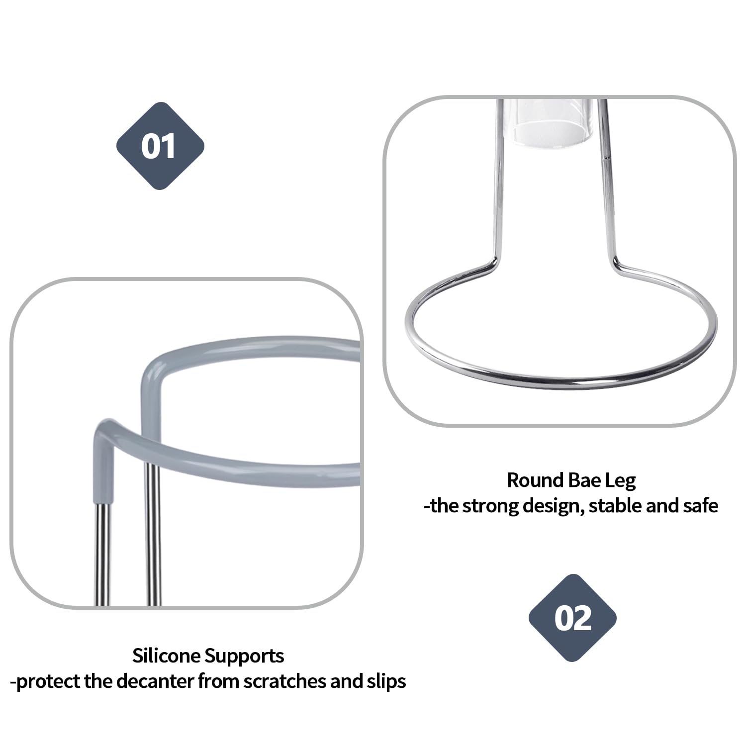Wine Decanter Drying Stand with Rubber Coated Top to Prevent Scratches