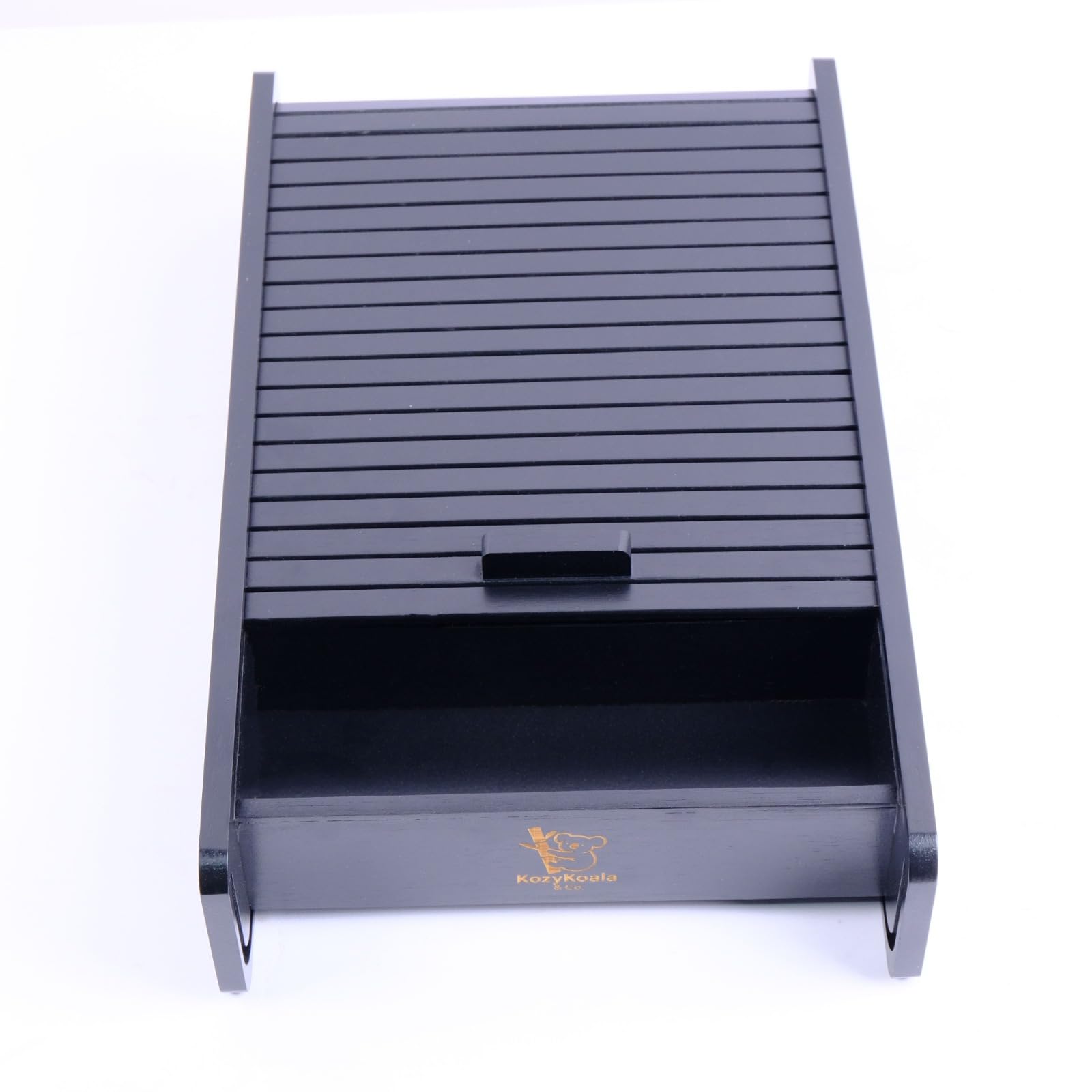 Black Bamboo Drawer Organizer with Sliding Lid