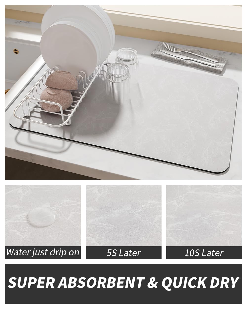 Coffee Mat Hide Stain Rubber Backed Absorbent Dish Drying Mat for Kitchen Counter