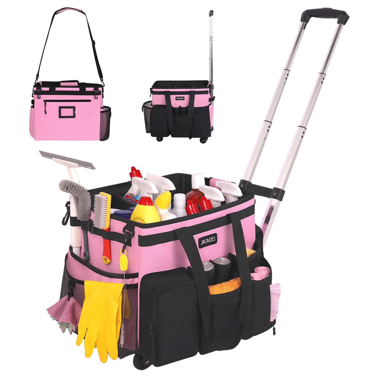 Large Rolling Cleaning Caddy Bag with Detachable Trolley