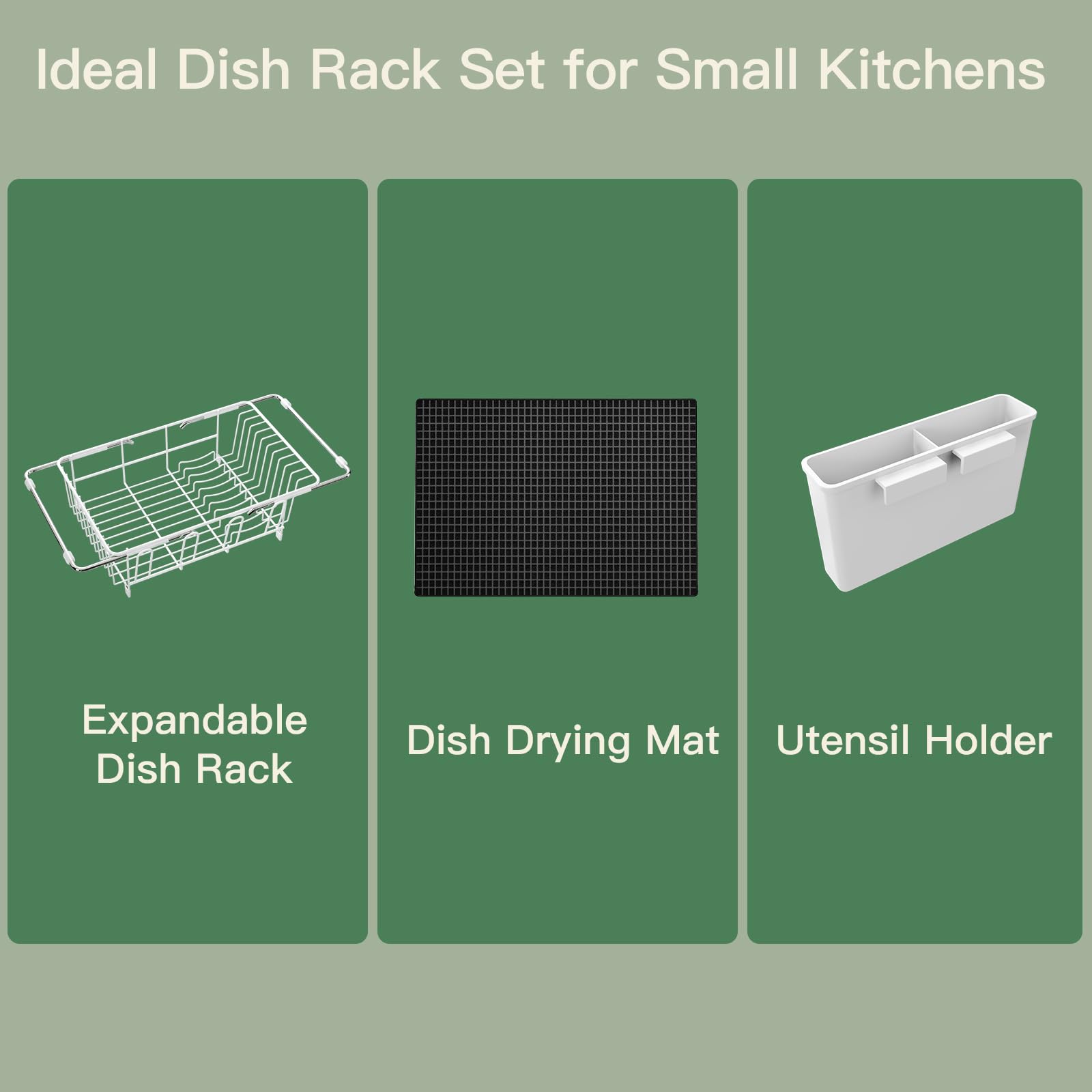 White Dish Drying Rack Over The Sink with Utensil Holder