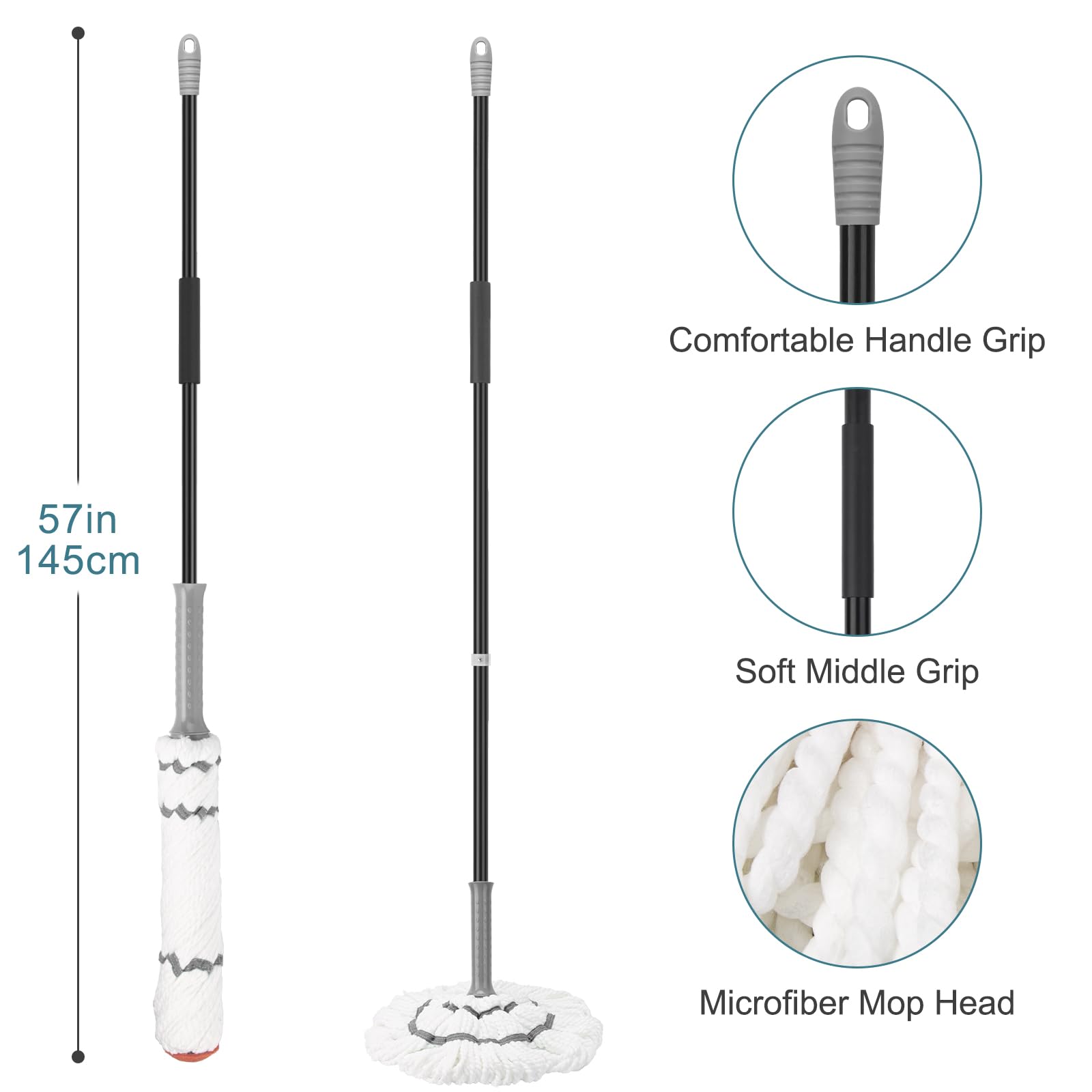 Self Wringing Twist Mop for Floor Cleaning with 57 " Long Handle