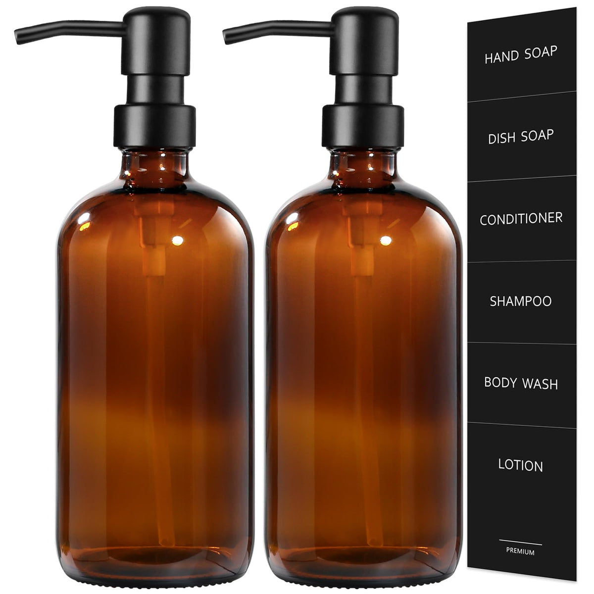 Amber Glass Soap Dispenser (2 Count)
