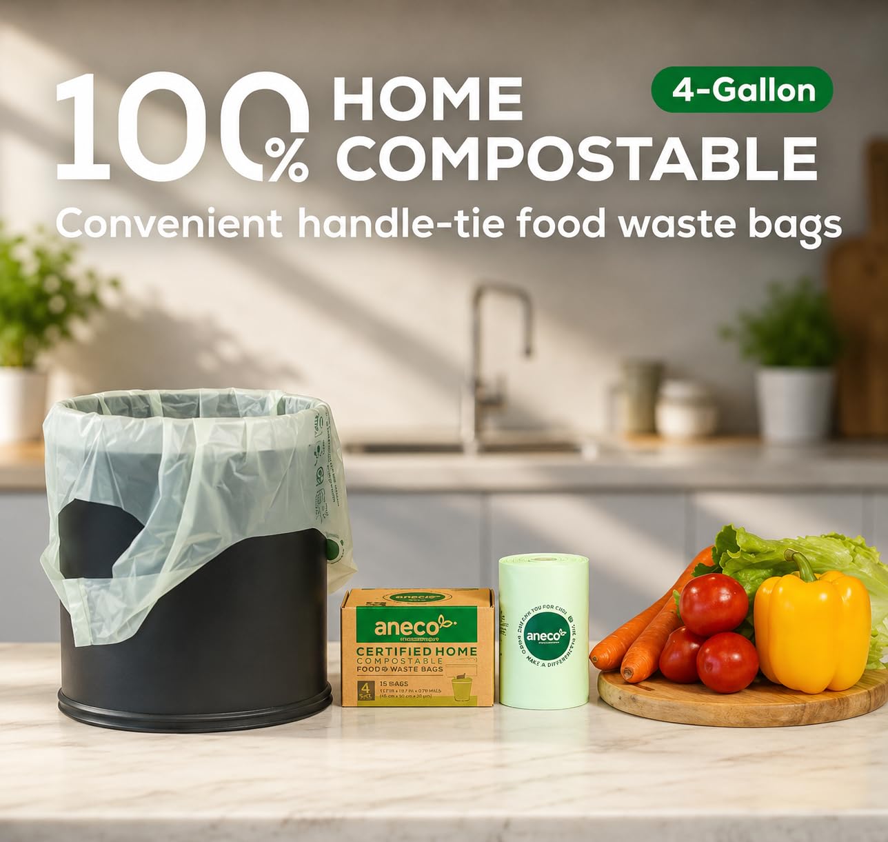 4 Gallon Compostable Food Waste Bags with Handles (30 Count)
