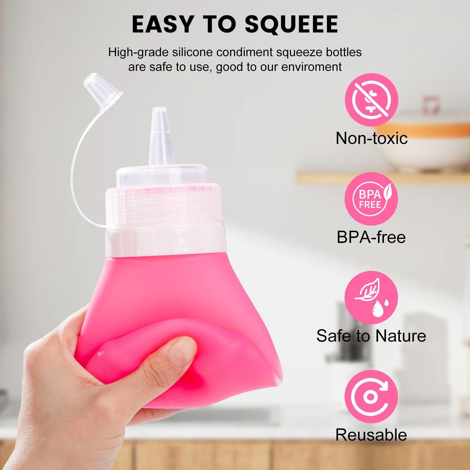 12 oz Silicone Squeeze Bottles for Sauces & Oil (4 Count)