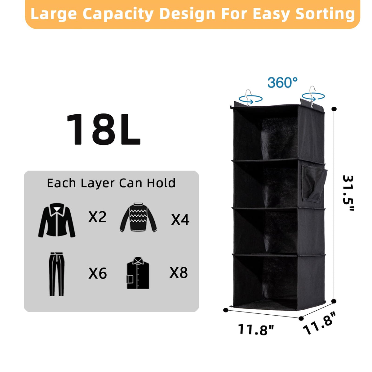 2 Packs Hanging Closet Organizer (8 Count)