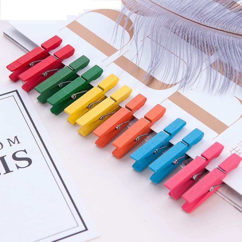 1.9" Wooden Clothespins Hanging Clothes Pins Clip Photo Holder DIY Gift Festive Party Decor with Bright Blue Jute Twine Pack 50 (50 Count)