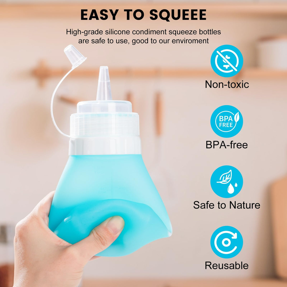 12 oz Silicone Squeeze Bottles for Sauces & Oil (4 Count)