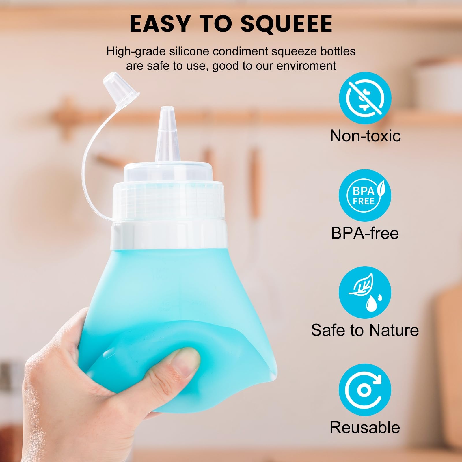 12 oz Silicone Squeeze Bottles for Sauces & Oil (4 Count)