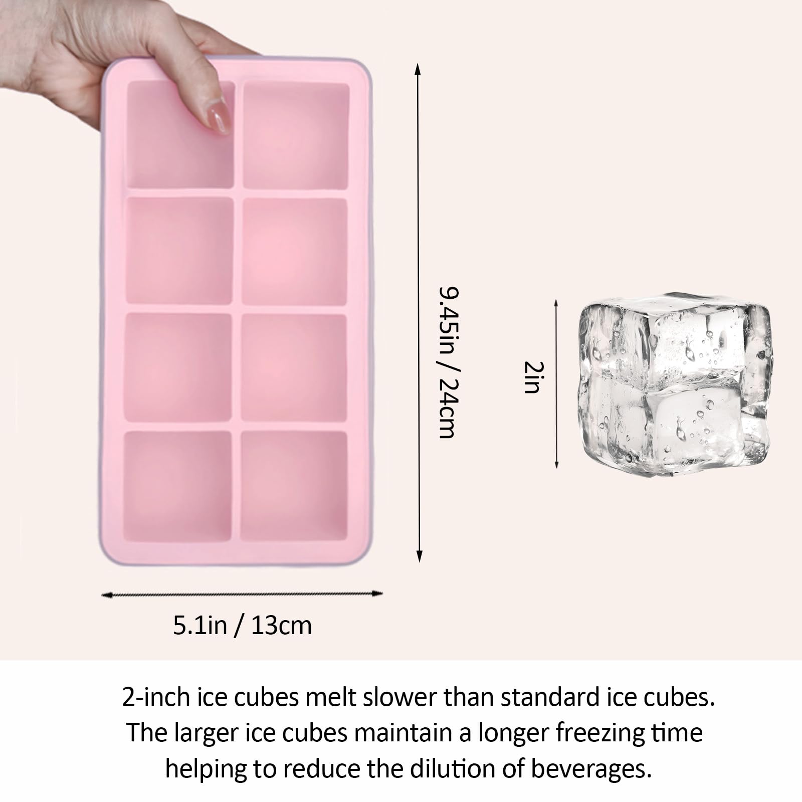 2 Pack Silicone 2 Inch Large Ice Cube Molds for Cocktails Wine Fruit and Bourbon Whiskey Easy Release Ice Cube Tray with Lid Ideal for Cold Drinks and Entertaining Gatherings (15.34 Ounce)