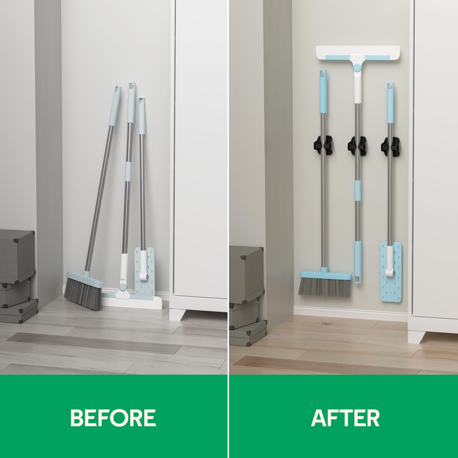 Broom Holder Wall Mount Mop Grippers organizer wall hanging (5 Count)