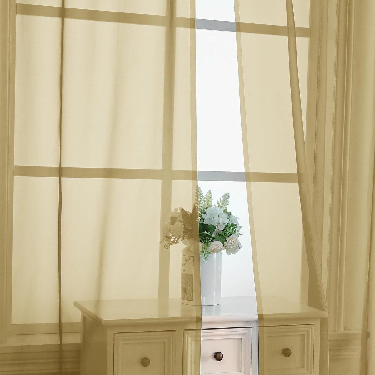 Gold Sheer Curtains 54 Inch Long 2 Panels Set (2 Count)